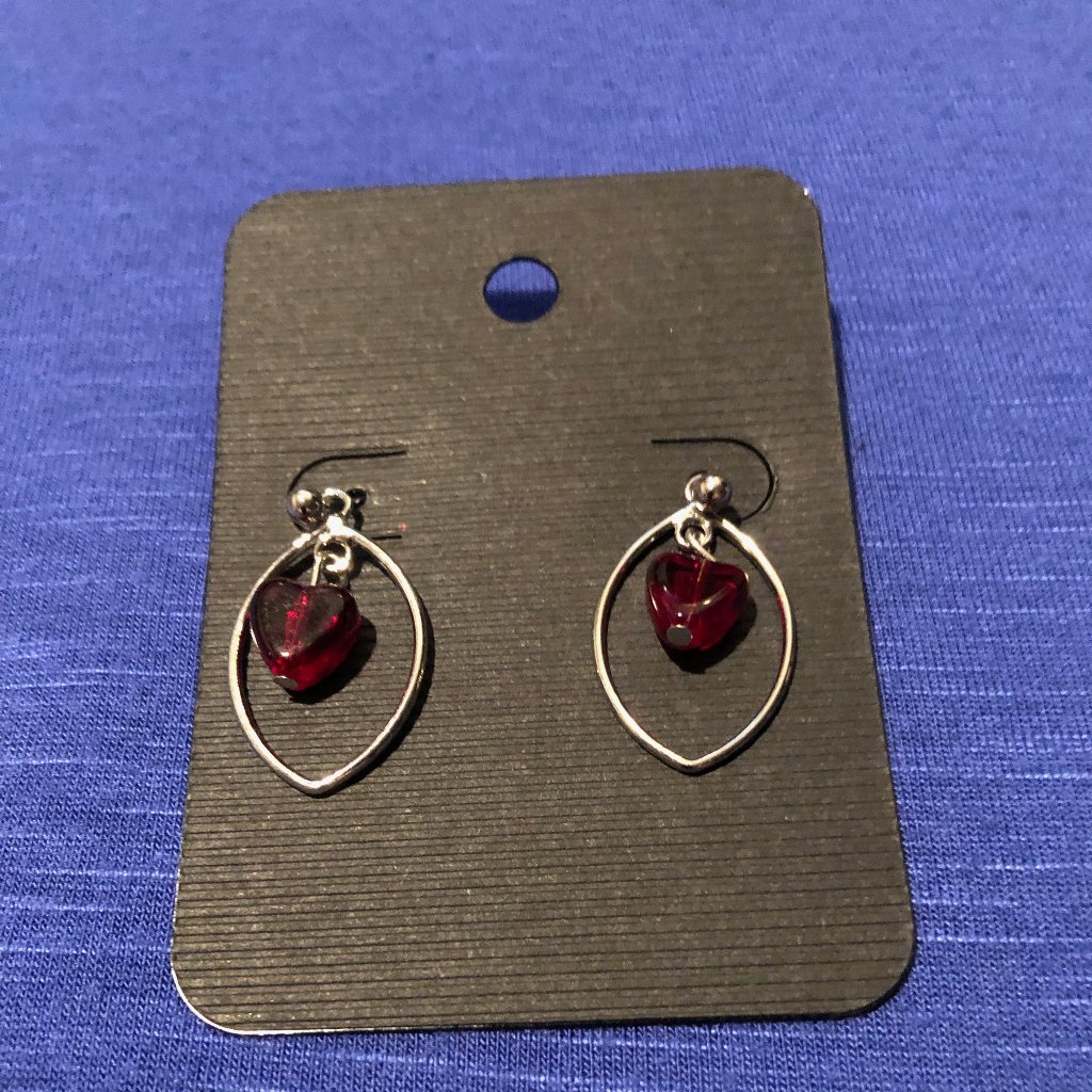Red Heart And Silver Oval Hoop Earrings